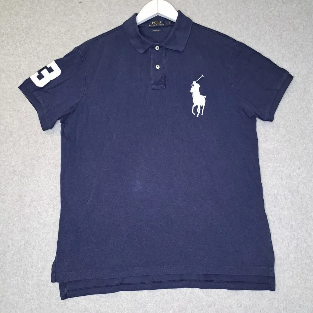 Vintage 90s Polo Ralph Lauren Big Pony #3 Men's Polo Large Chief Keef Blue
